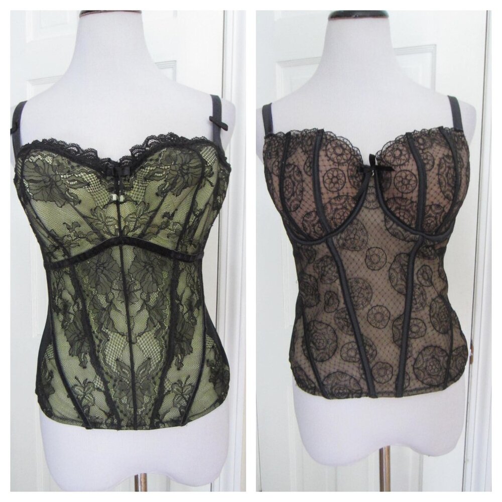 Lot of 2 HARLEQUIN Lingerie Antoinette / Angie Corsets nude black lime green 34F